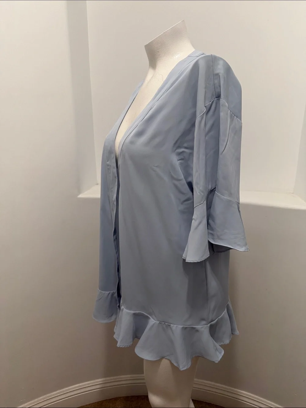 Lovelina Light Blue Ruffle Trim Women's Getting-Ready Robe Kimono Top